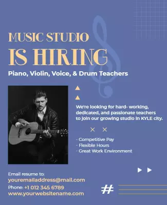 Modern Blue Music Studio Hiring Teachers Poster Template