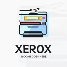 Modern Blue Office Copier Design Highlighting Xerox Services Logo Template