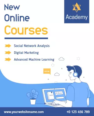 Modern Blue Online Courses Academy Flyer Template