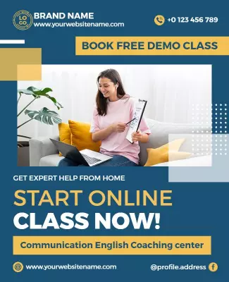 Modern Blue Online English Class Coaching Poster Template