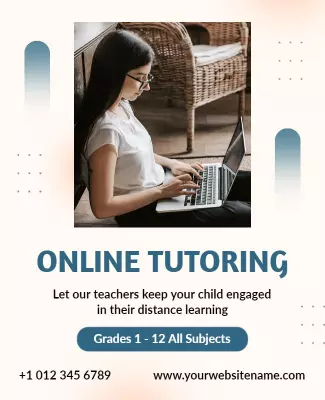 Modern Blue Online Tutoring Distance Learning Poster Template