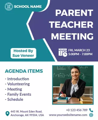 Modern Blue Parent Teacher Meeting Information Poster Template