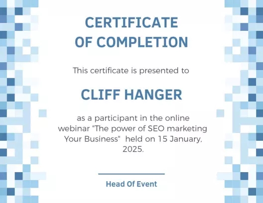 Modern Blue Pixelated Online Workshop Completion Certificate Template