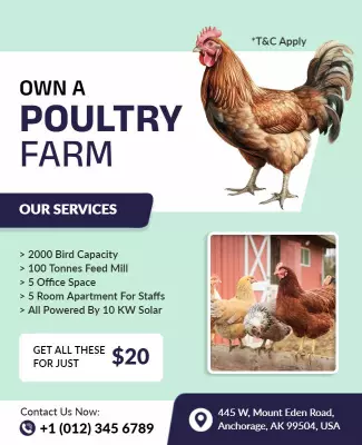 Modern Blue Poultry Farm Ownership Services Poster Template