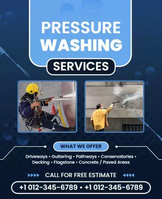 Modern Blue Pressure Washing Services Promotional Poster Template