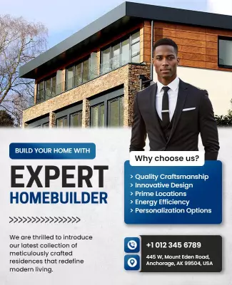Modern Blue Real Estate Home Builder Services Poster Template