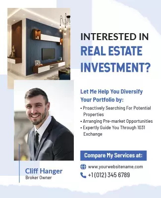 Modern Blue Real Estate Investment Services Poster Template