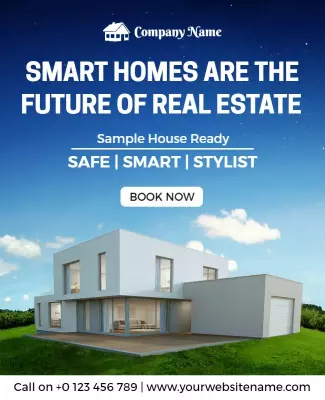 Modern Blue Real Estate Smart Home Showcase Poster Template
