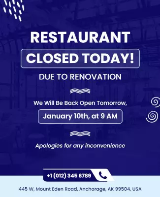 Modern Blue Restaurant Renovation Announcement Poster Template