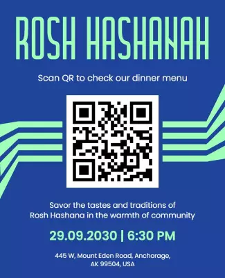Modern Blue Rosh Hashanah Community Dinner Poster Template