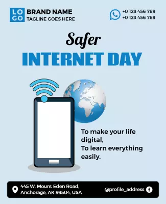Modern Blue Safer Internet Day Awareness Poster Template