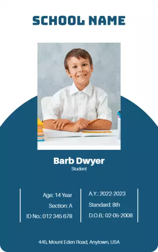 Modern Blue School Student Identity Card Template
