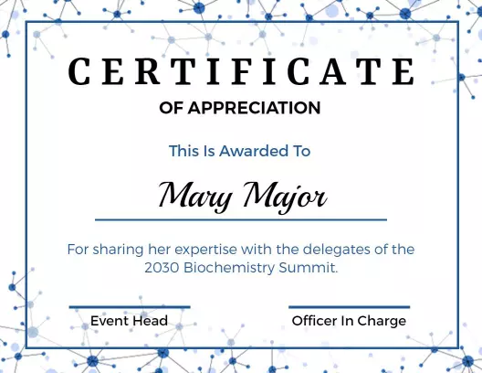 Modern Blue Scientific Contribution Appreciation Certificate Template
