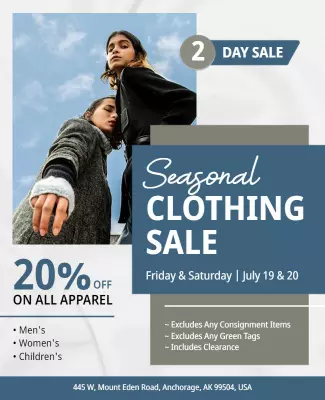 Modern Blue Seasonal Clothing Sale Discount Poster Template