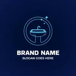 Modern Blue Sink Design Highlighting Sanitary Solutions Logo Template