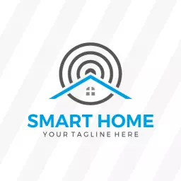Modern Blue Smart Home Design with Wi-Fi Signal Logo Template
