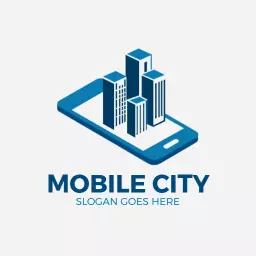Modern Blue Smartphone Design Highlighting Mobile Shop Logo Template