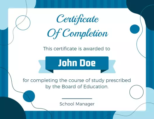 Modern Blue Striped Completion Achievement Certificate Template