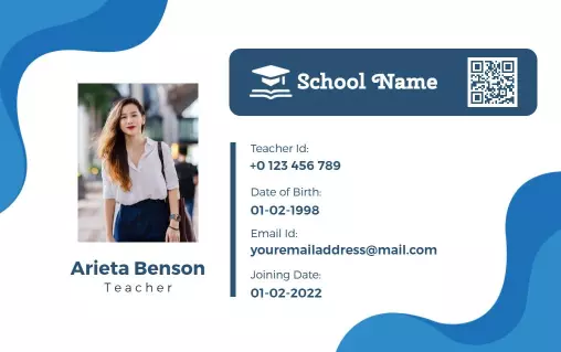 Modern Blue Teacher Identity Card Template