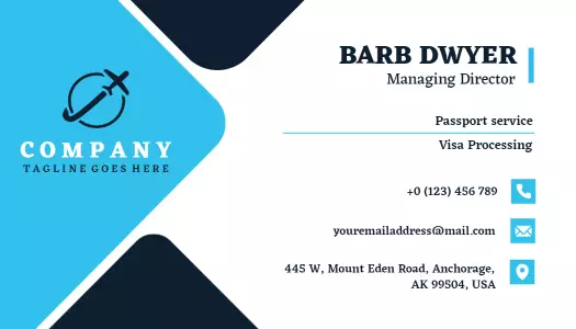 Modern Blue Travel Passport Services Business Card Template