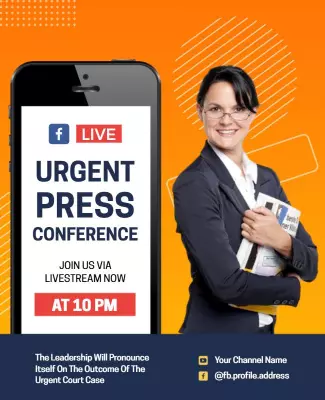Modern Blue Urgent Press Conference Livestream Poster Template