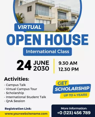 Modern Blue Virtual Open House International Class Poster Template