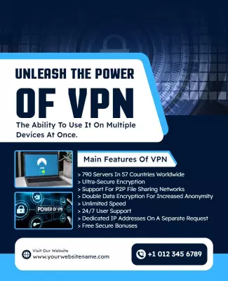 Modern Blue VPN Features Promotional Services Poster Template