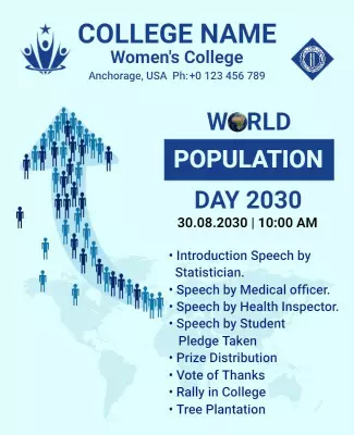 Modern Blue World Population Day 2030 Celebration Poster Template