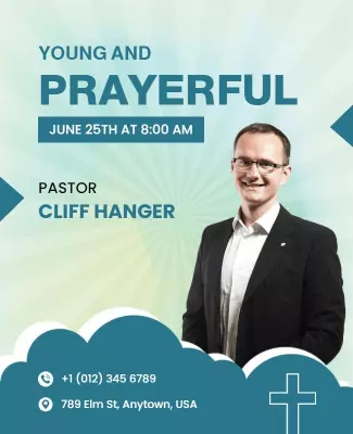 Modern Blue Youth Prayer Gathering Invitation Poster Template