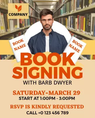Modern Book Signing Event with Author Collaboration Poster Template