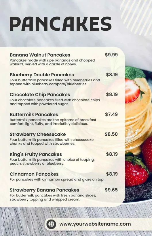 Modern Breakfast Pancake Variety Menu Template