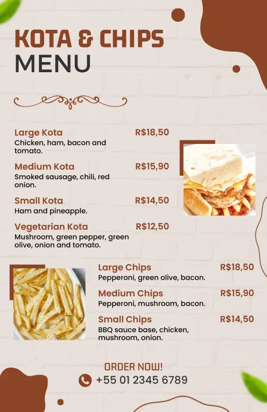 Modern Brick Texture Kota and Chips Food Menu Template