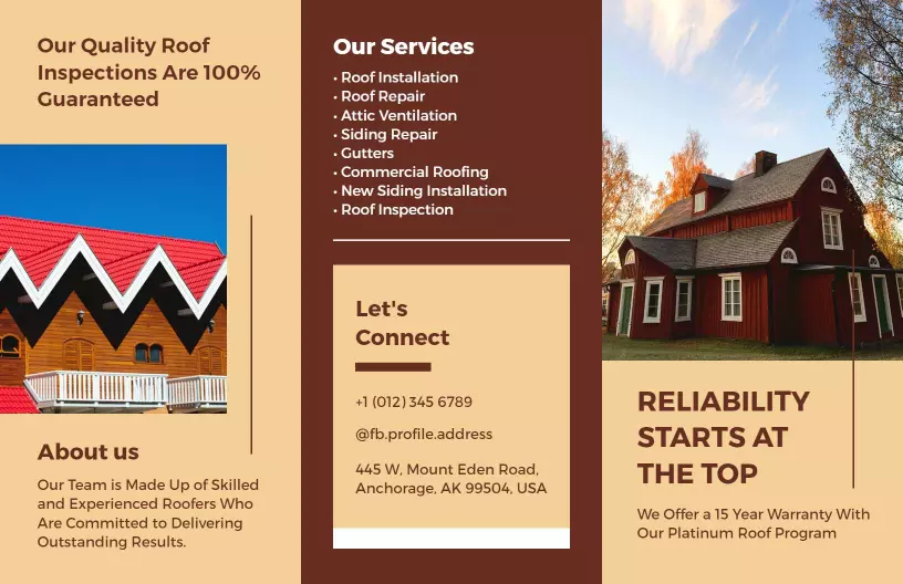 Modern Brown and Blue Roofing Services Installation Brochure Template