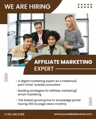 Modern Brown Hiring Announcement for Affiliate Marketing Expert Poster Template