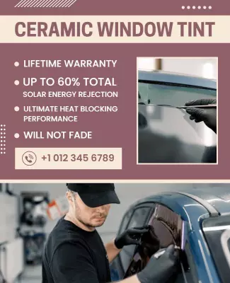 Modern Burgundy Ceramic Window Tint Service Poster Template