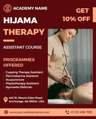 Modern Burgundy Hijama Therapy Course Promotion Poster Template