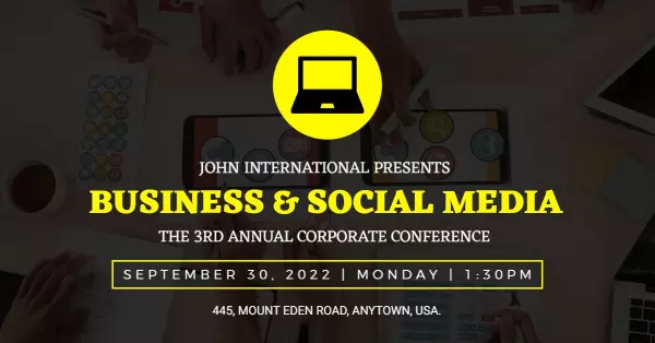 Modern Business Conference with Yellow Highlights Banner Template