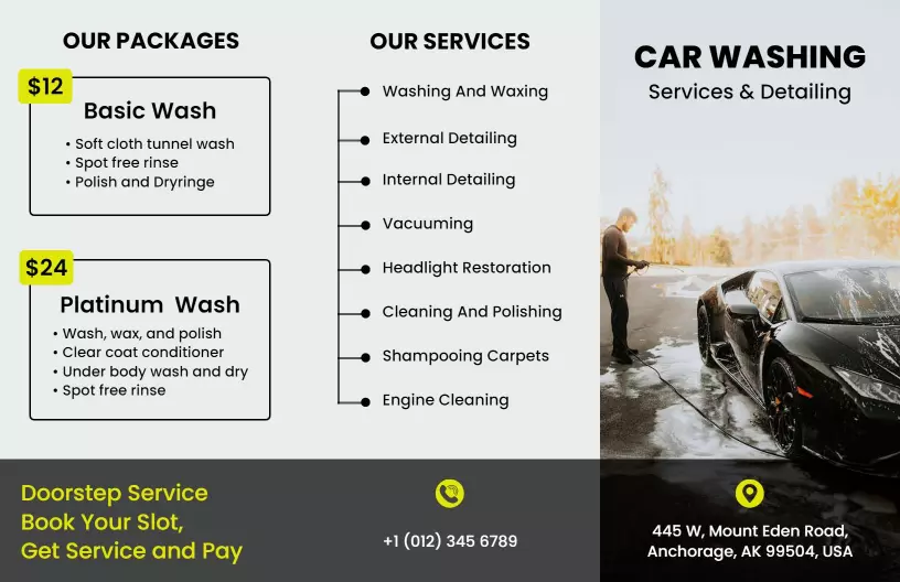 Modern Car Detailing Package and Service Pricing Brochure Template