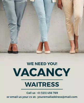 Modern Casual Job Vacancy Waitress Recruitment Poster Template
