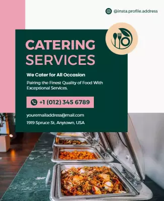 Modern Catering Services Emerald Green Poster Template