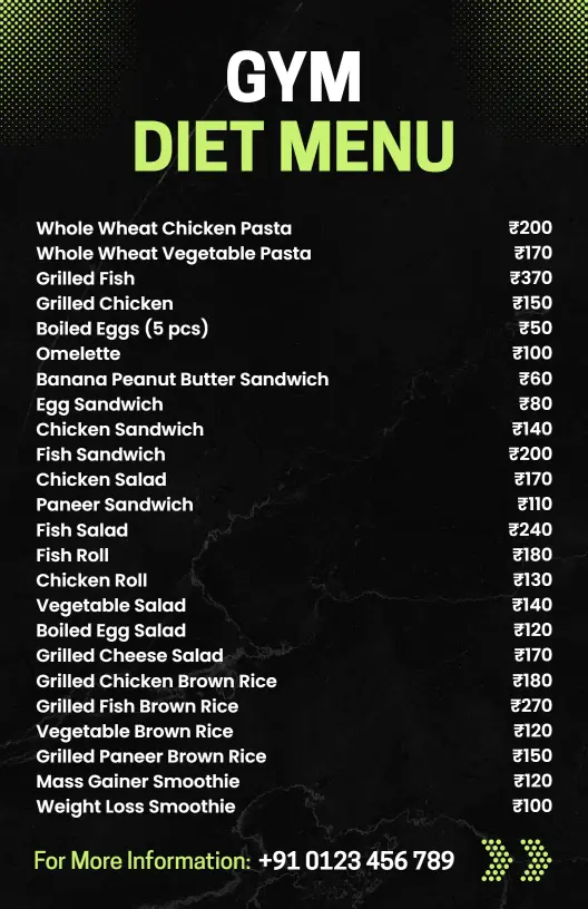 Modern Chalkboard Style Gym Diet Menu Template