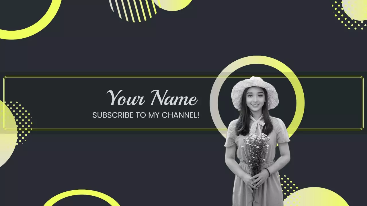 Modern Circular Patterns with Stylish Black and Yellow YouTube Banner Template