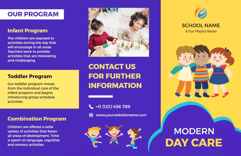 Modern Colorful Daycare Programs and Activities Brochure Template