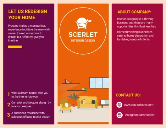 Modern Colorful Interior Design Tri Fold Brochure Template