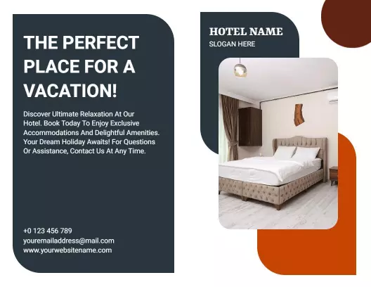 Modern Comfort Relaxation Hotel Booking and Amenities Brochure Template
