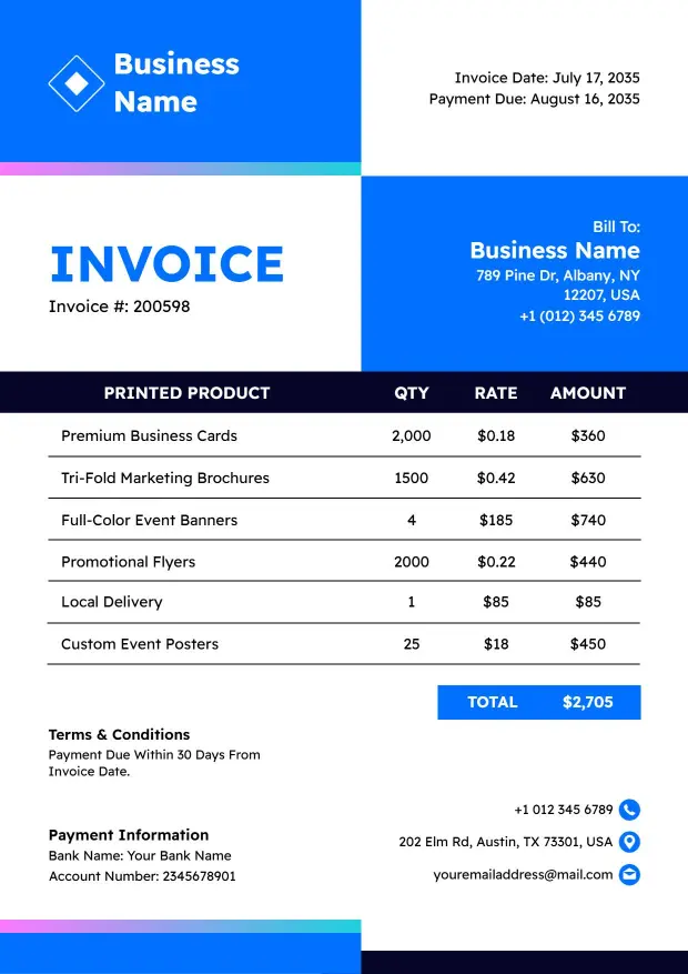 Modern Commercial Printing Business Invoice Template