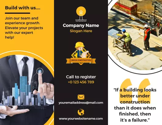 Modern Construction Company Project Growth Recruitment Brochure Template
