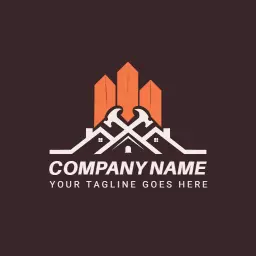 Modern Construction Design Featuring Orange Skyline and Tools Logo Template