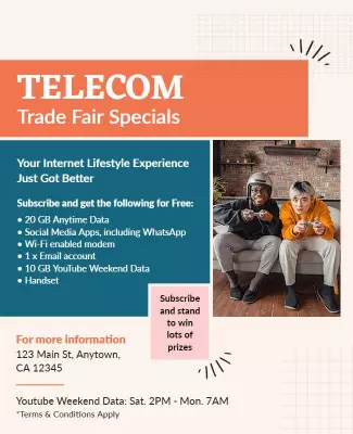 Modern Coral Telecom Trade Fair Offers Poster Template