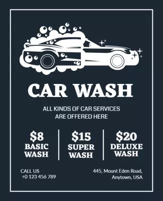 Modern Dark Blue Car Wash Service Pricing Poster Template